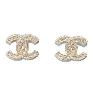 Chanel REV Gold Transparent Crystal CC Logo Classic Statement Stud Drop Earrings